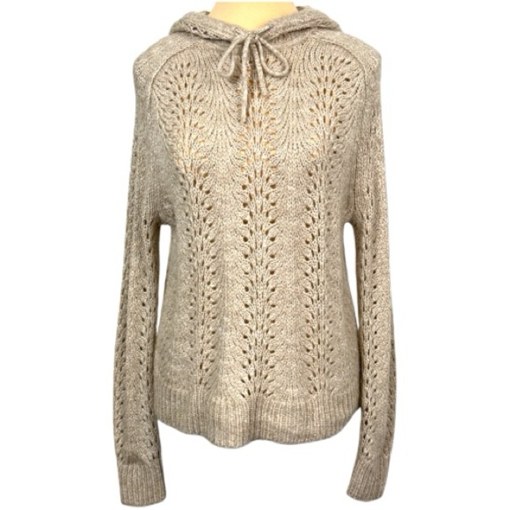 J. Crew Beige Pointelle Knit Hoodie Sweater Small Pullover Long Sleeve Knitwear